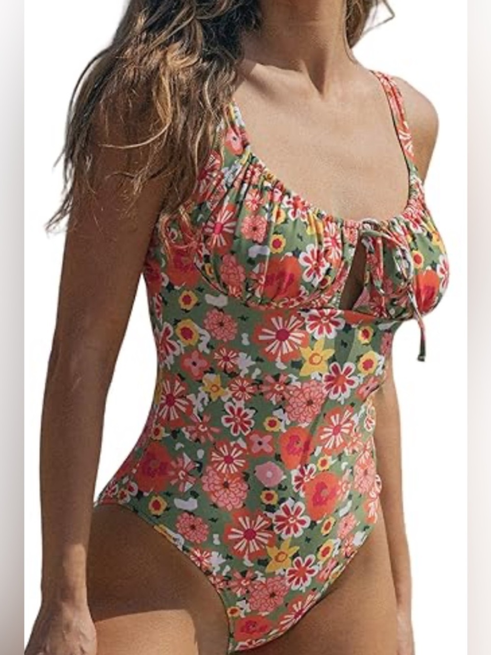 NWT-Medium Berlook neutral floral
 front tie adjustable straps
Ruched padded